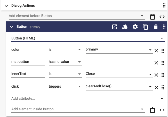 action buttons for error dialog