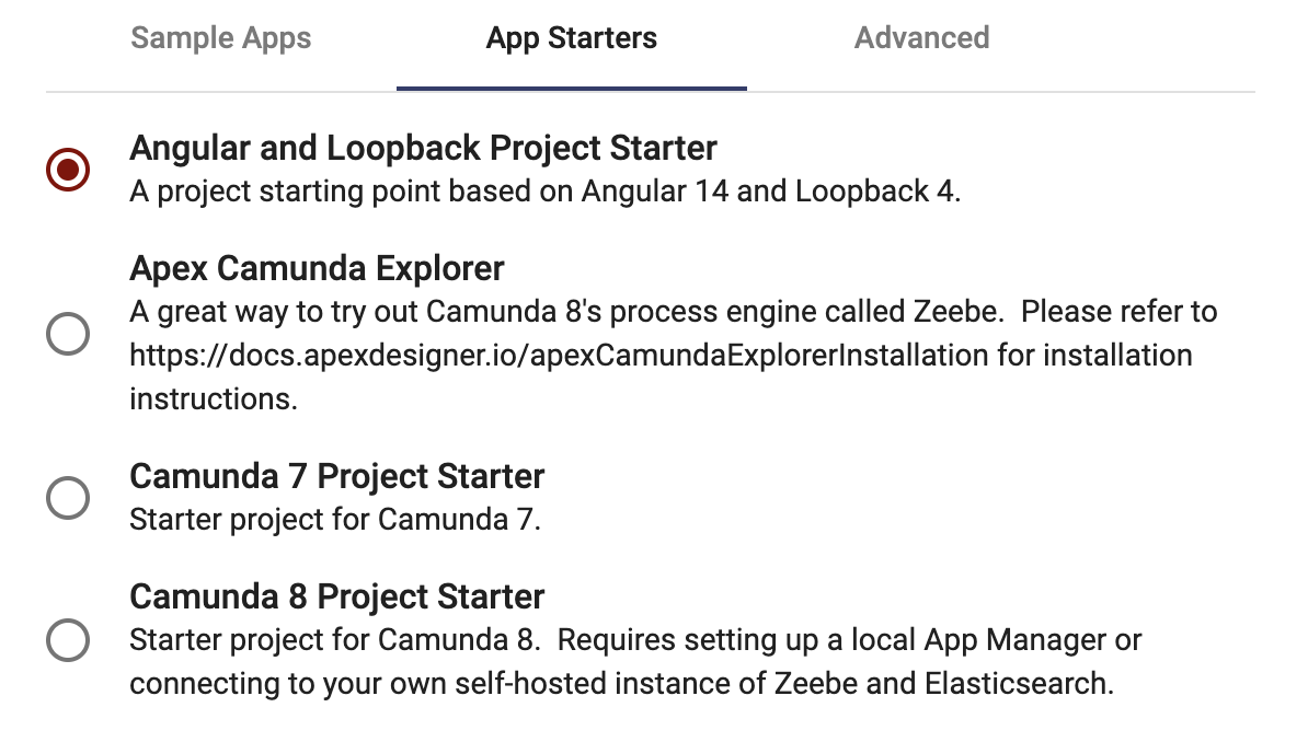 App Starter selection