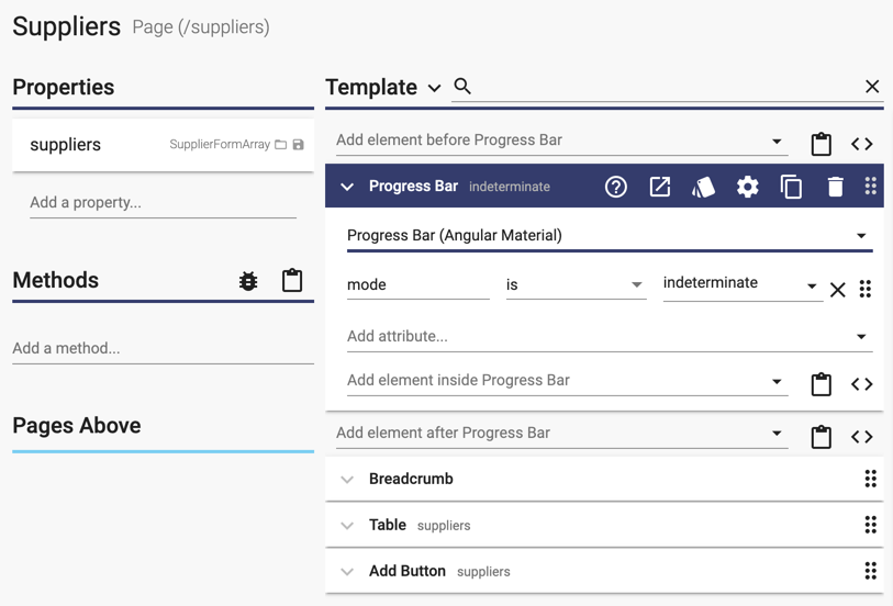 Suppliers page with progress bar