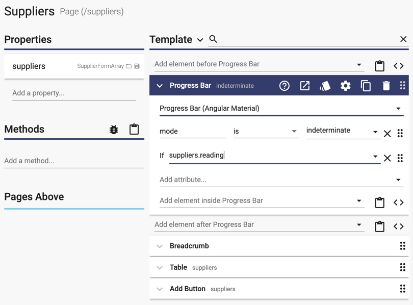 Suppliers page with conditional progress bar