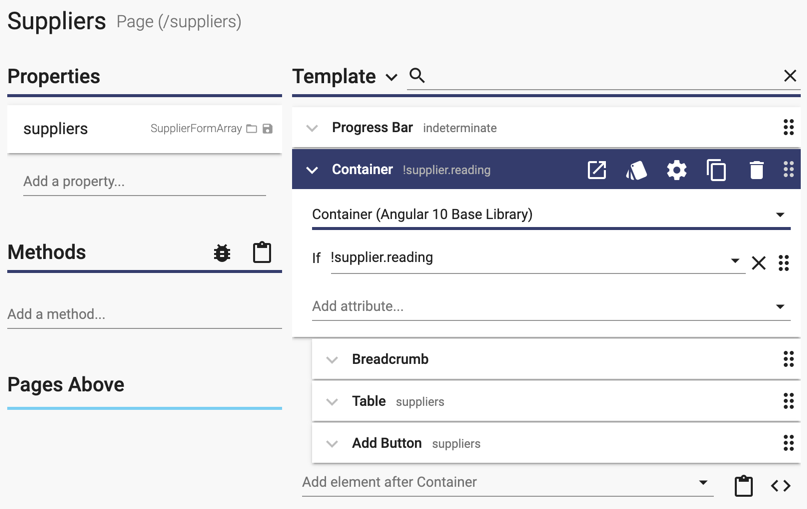 Suppliers page with full conditionality 