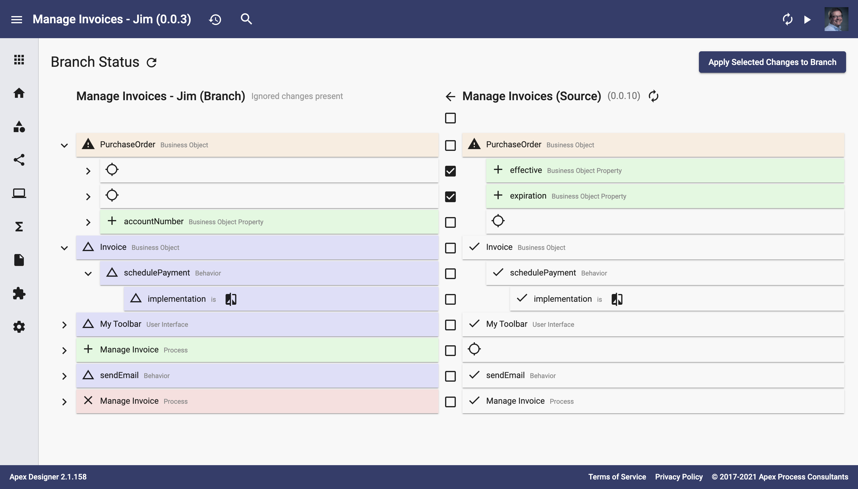 Apply Source Changes to Branch