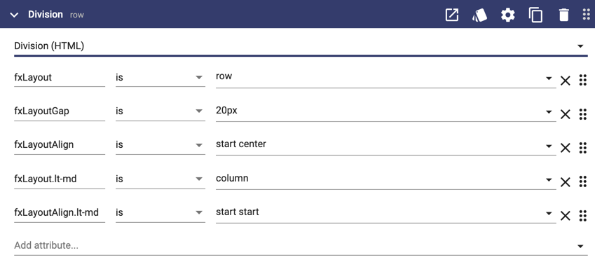 A division using multiple flex directives for different screen sizes