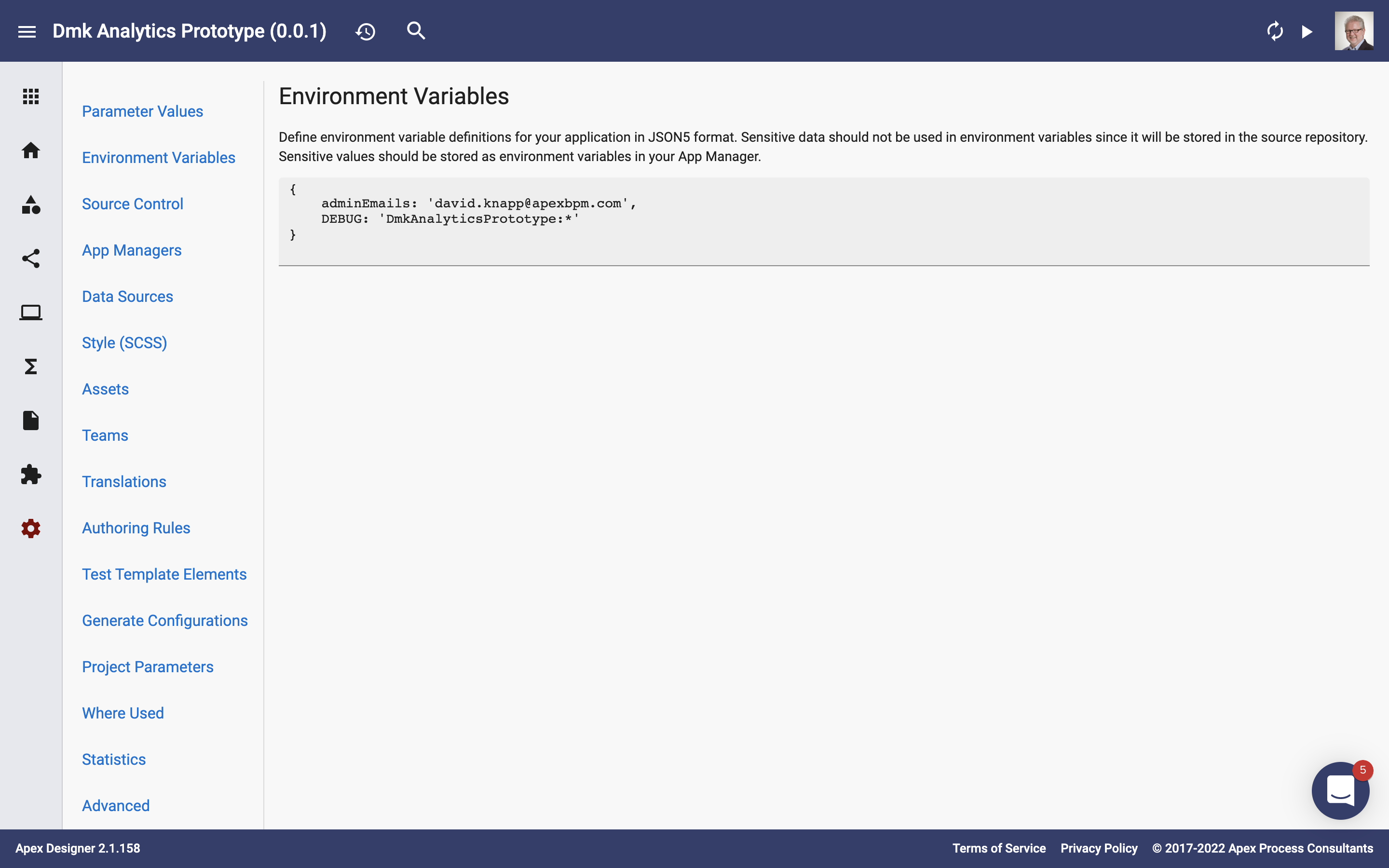 Environment variables page