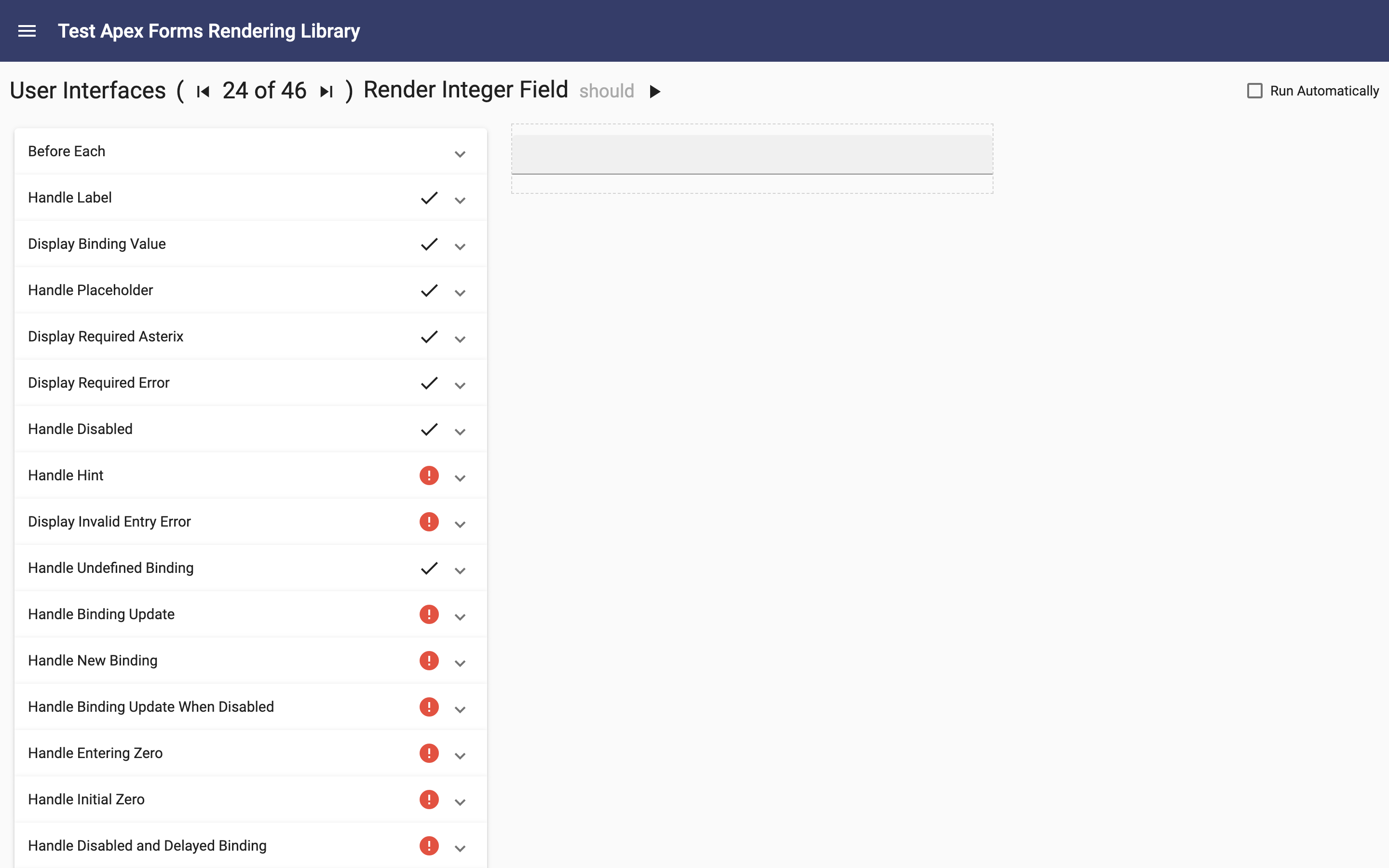 Test result page for automated testing