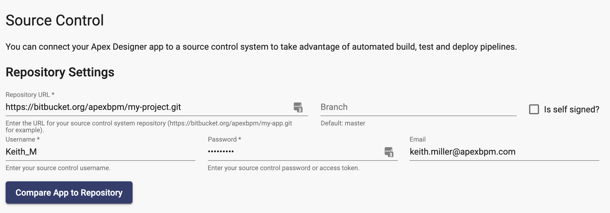 Source control repository configuration