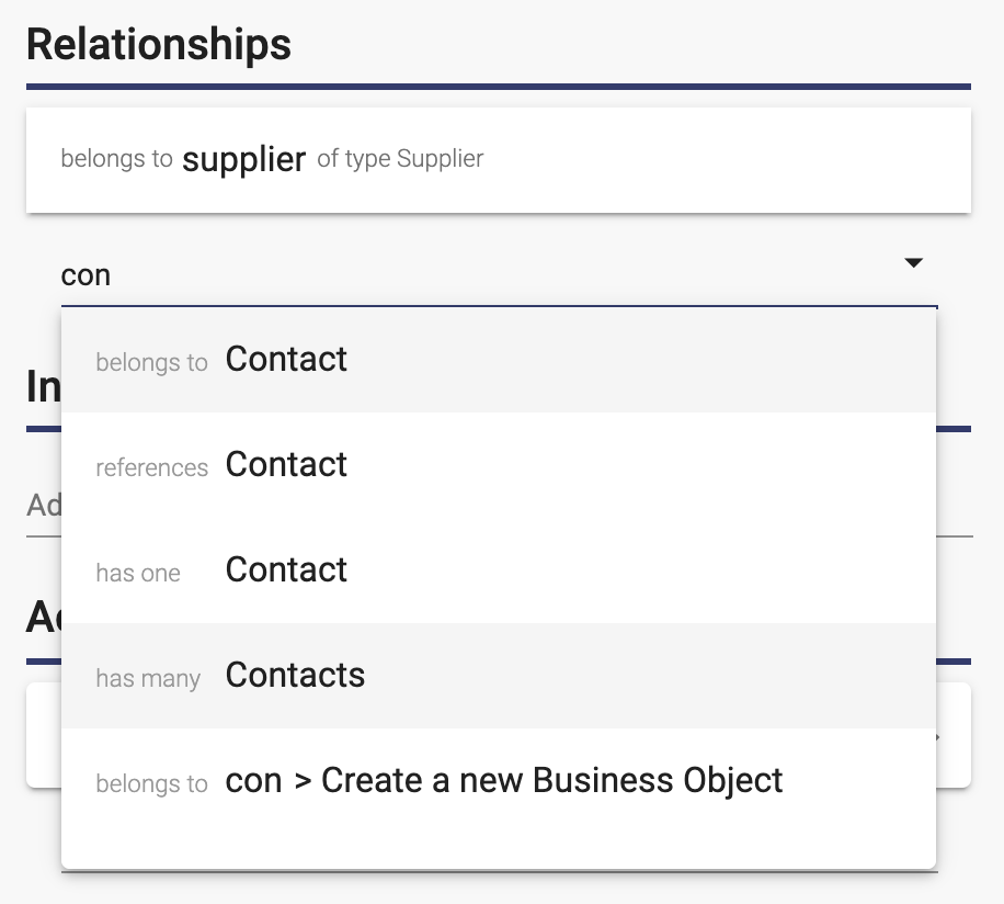 Relationships typeahead with existing