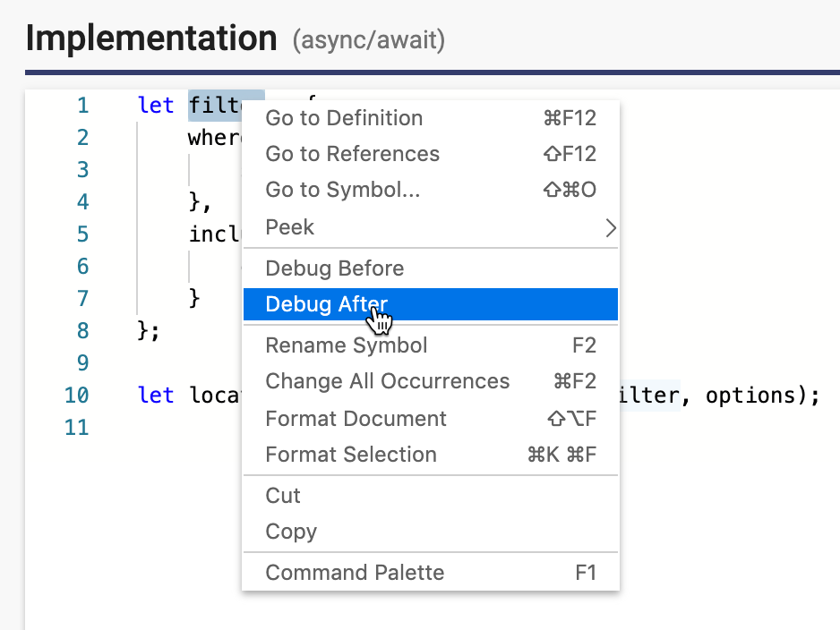 Editor with contextual menu