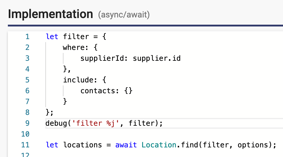 Editor with debug statement