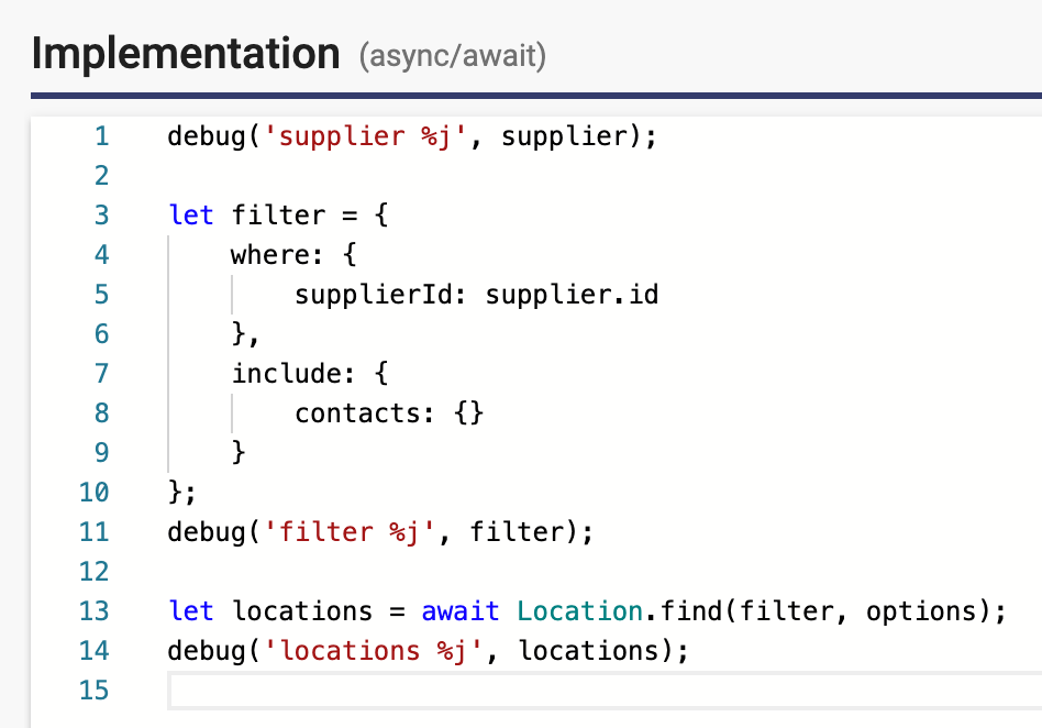 Editor with debug statement