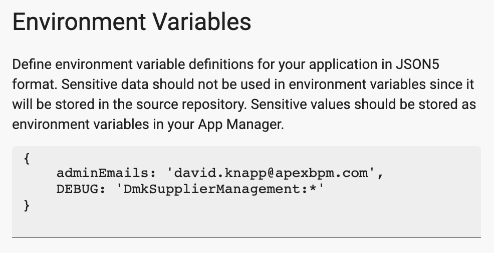 Environment variables page