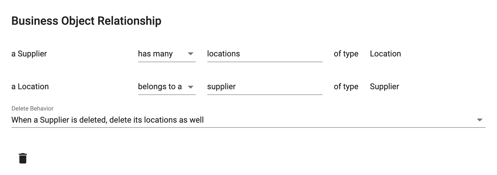 Business Object Relationship dialog