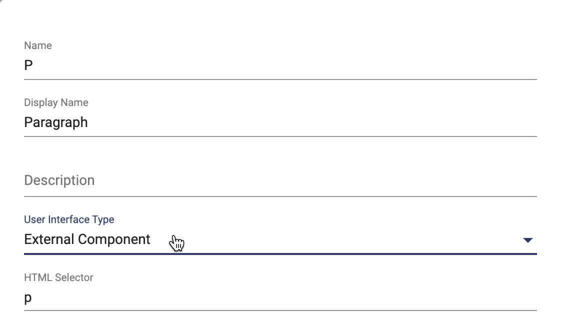 External Component configuration dialog