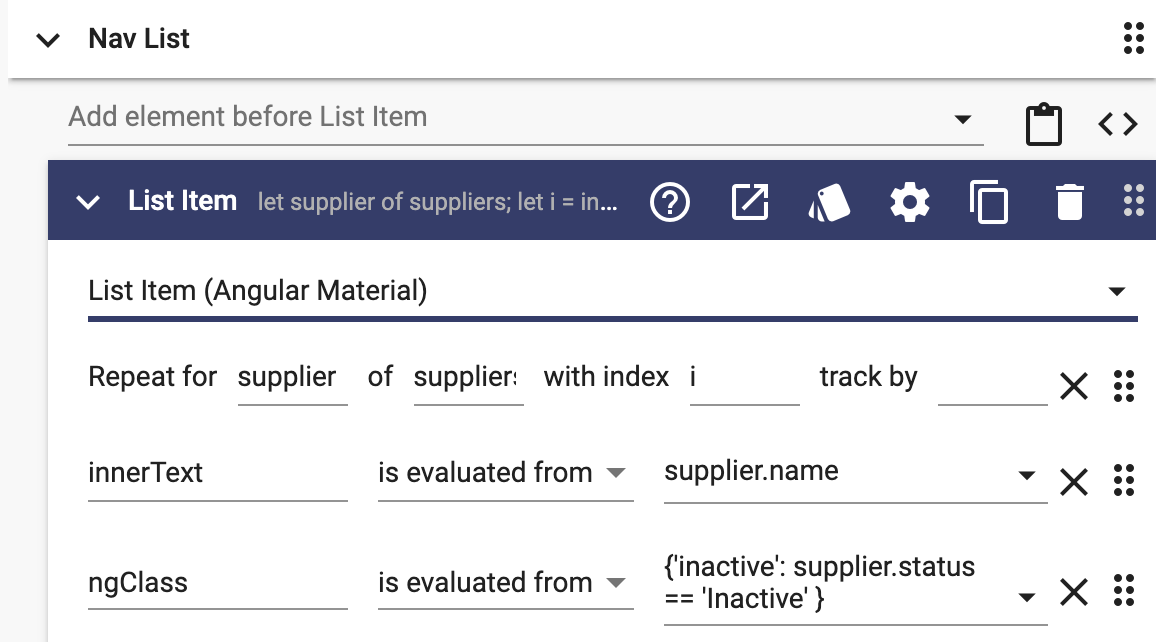 User Interface component with a conditional style applied