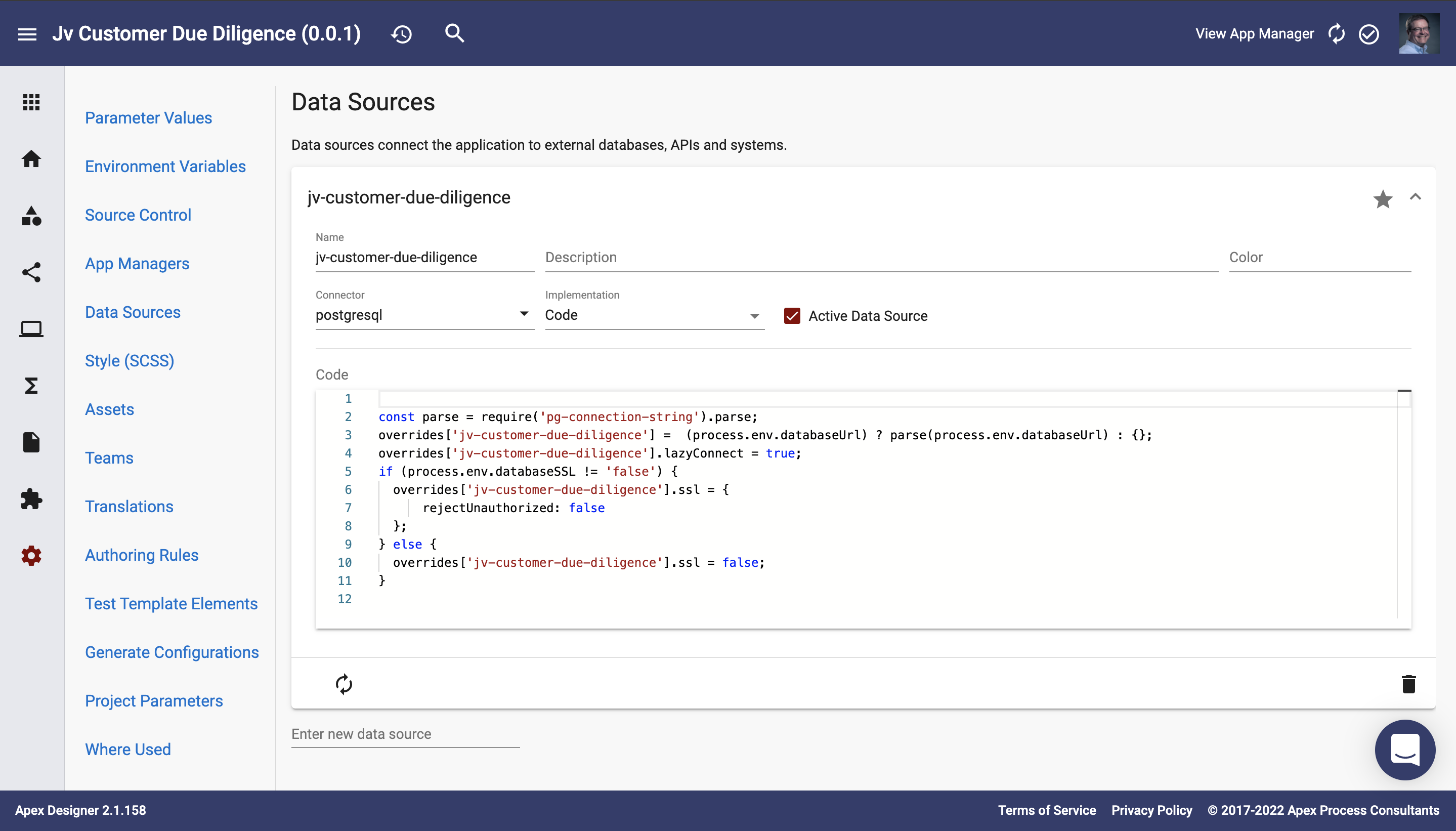 Data source definition page