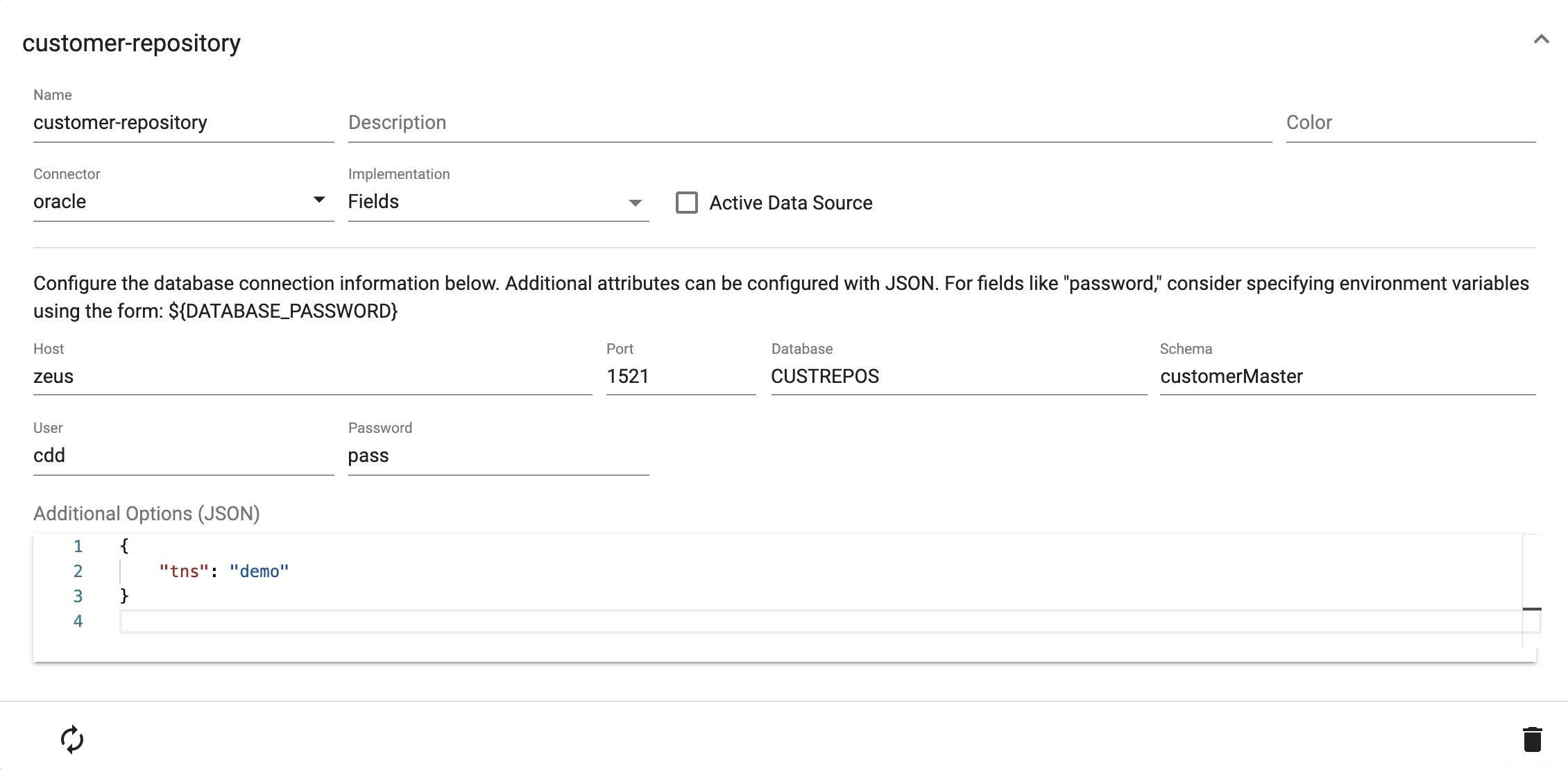 Data source configuration fields