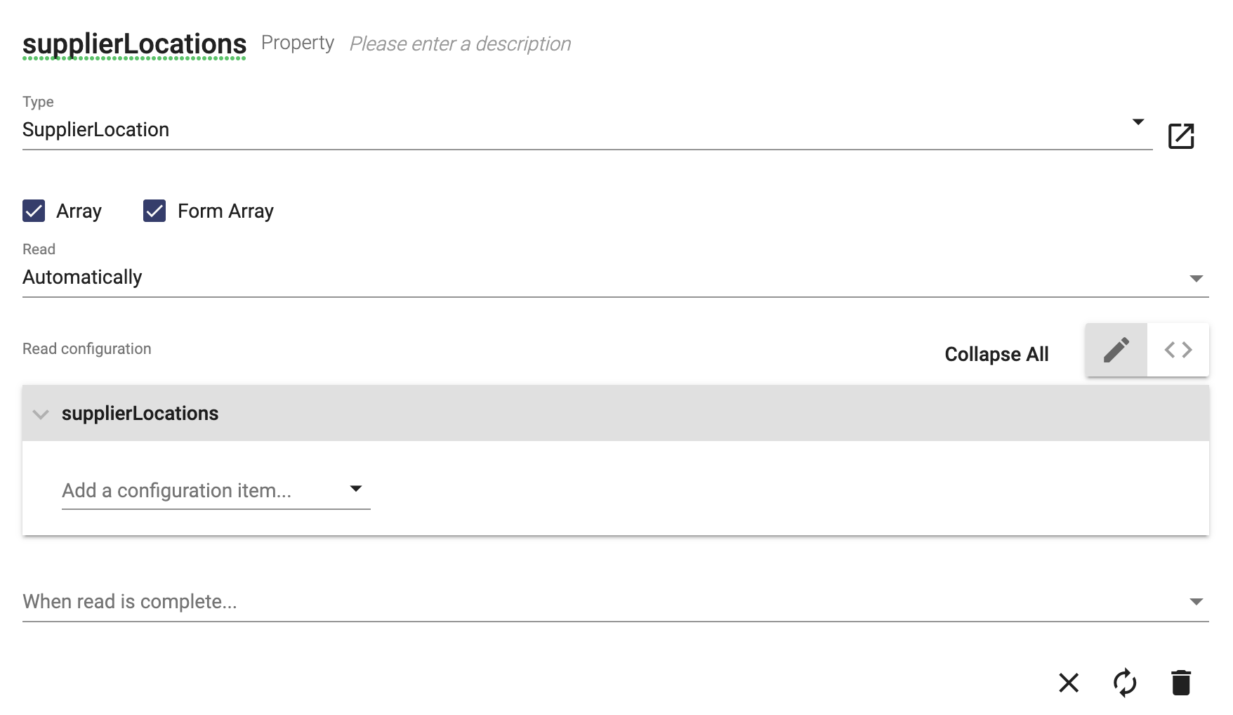 User interface property dialog