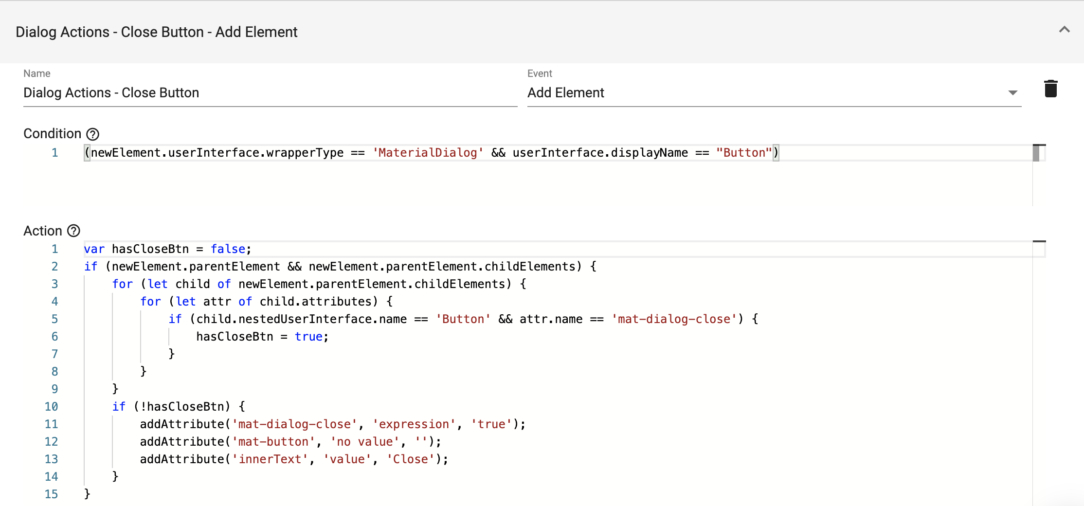 A complex authoring rule calling a method