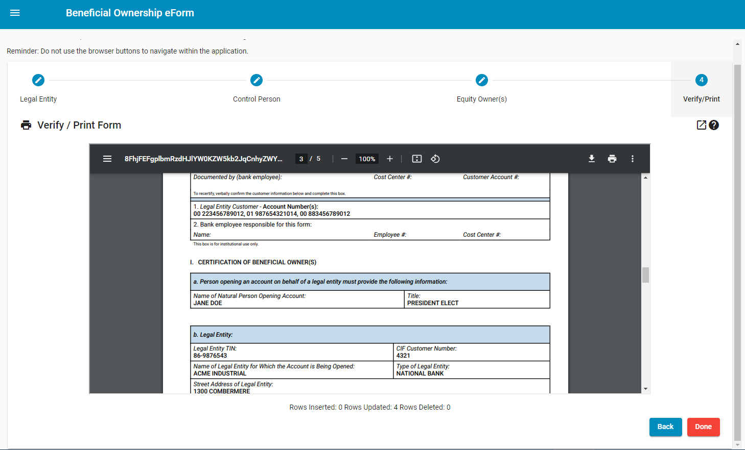 Generated beneficial ownership form as PDF review page