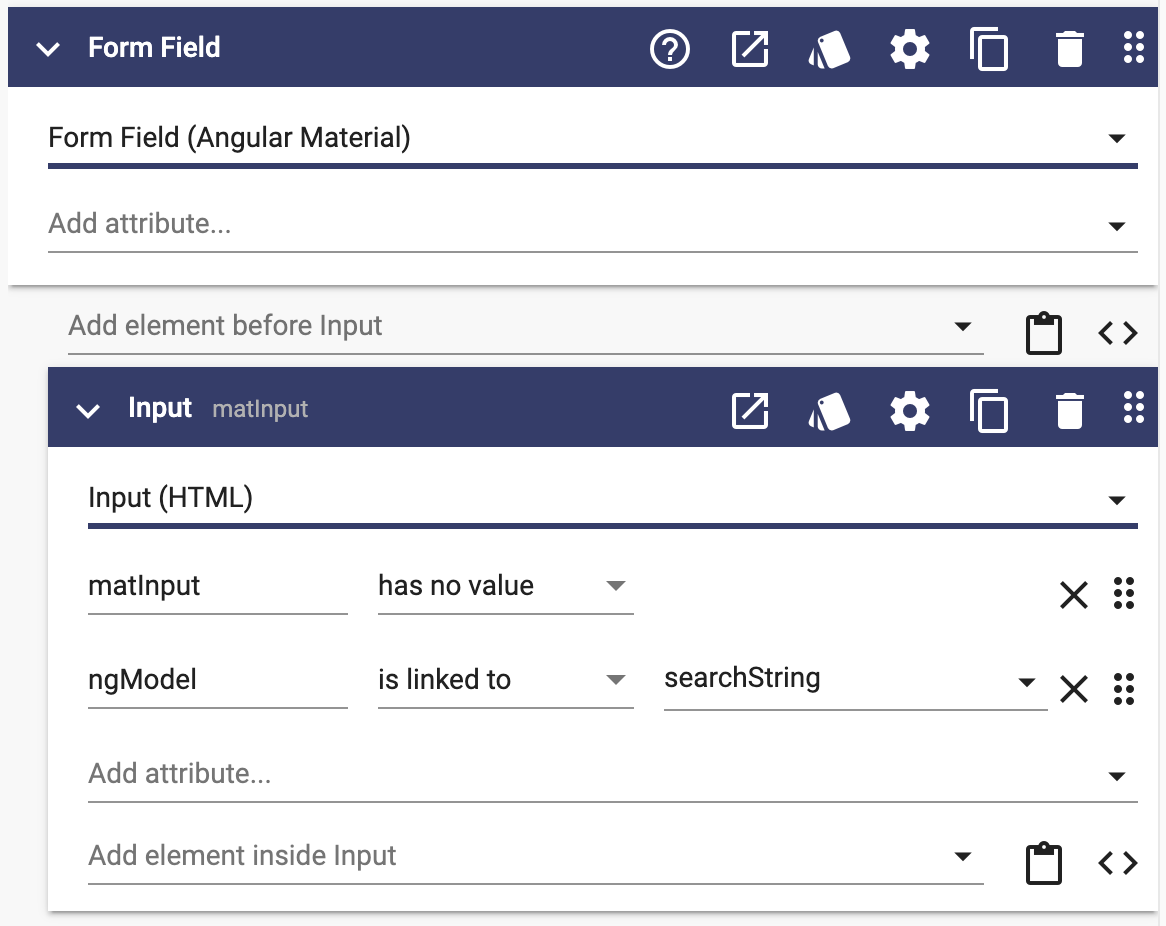 Search field definition for the page