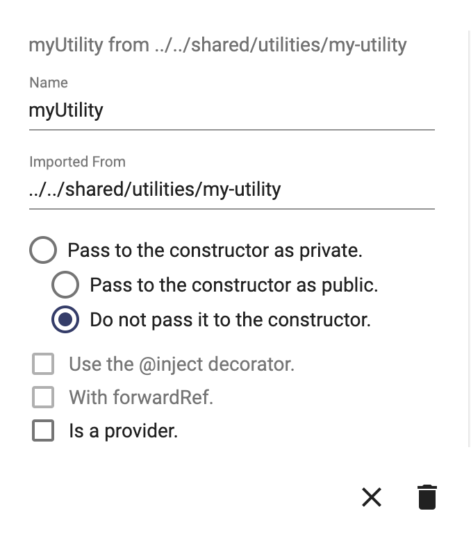 Dependency definition window for a service