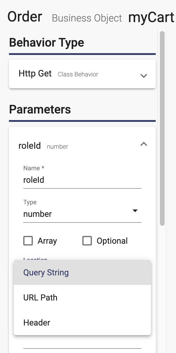 Business object behavior parameters