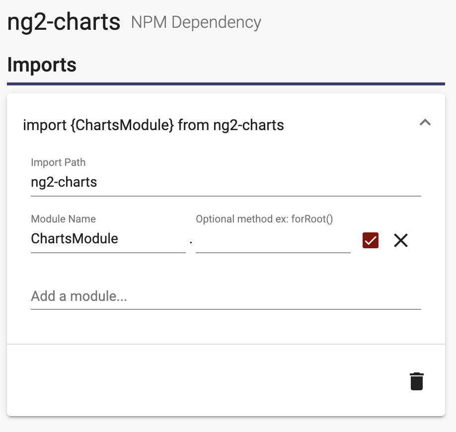 Dependency definition window for adding a user interface dependency