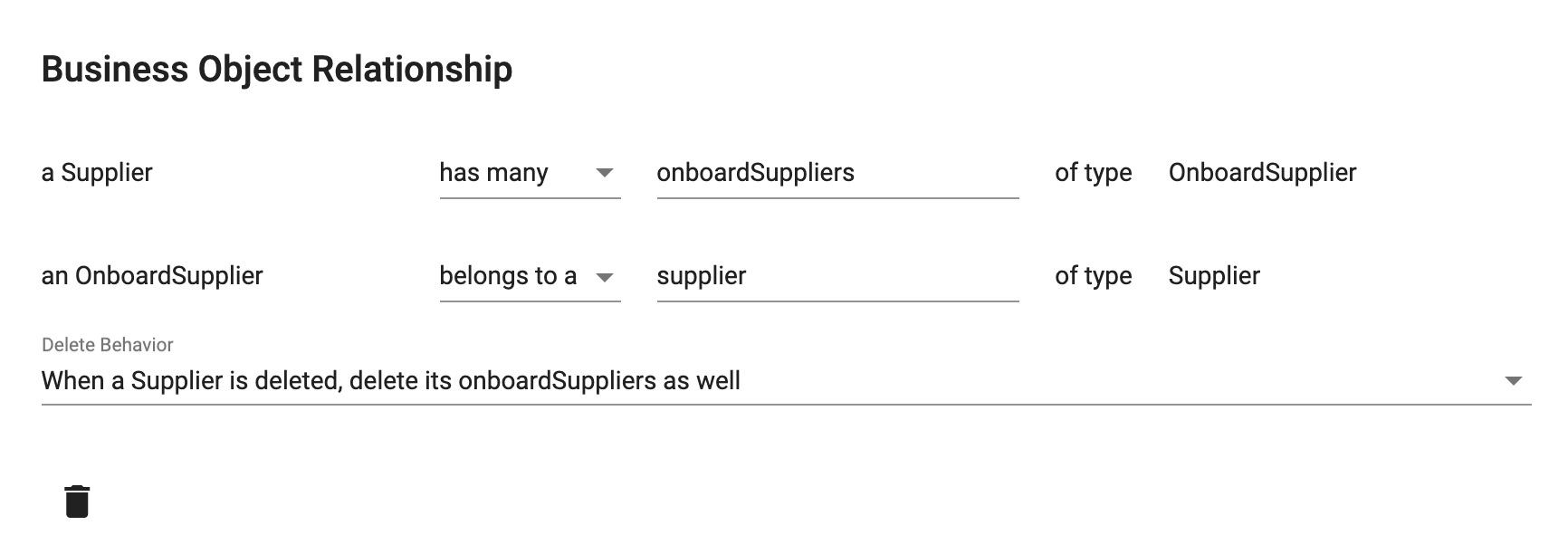 Business Object Relationship dialog