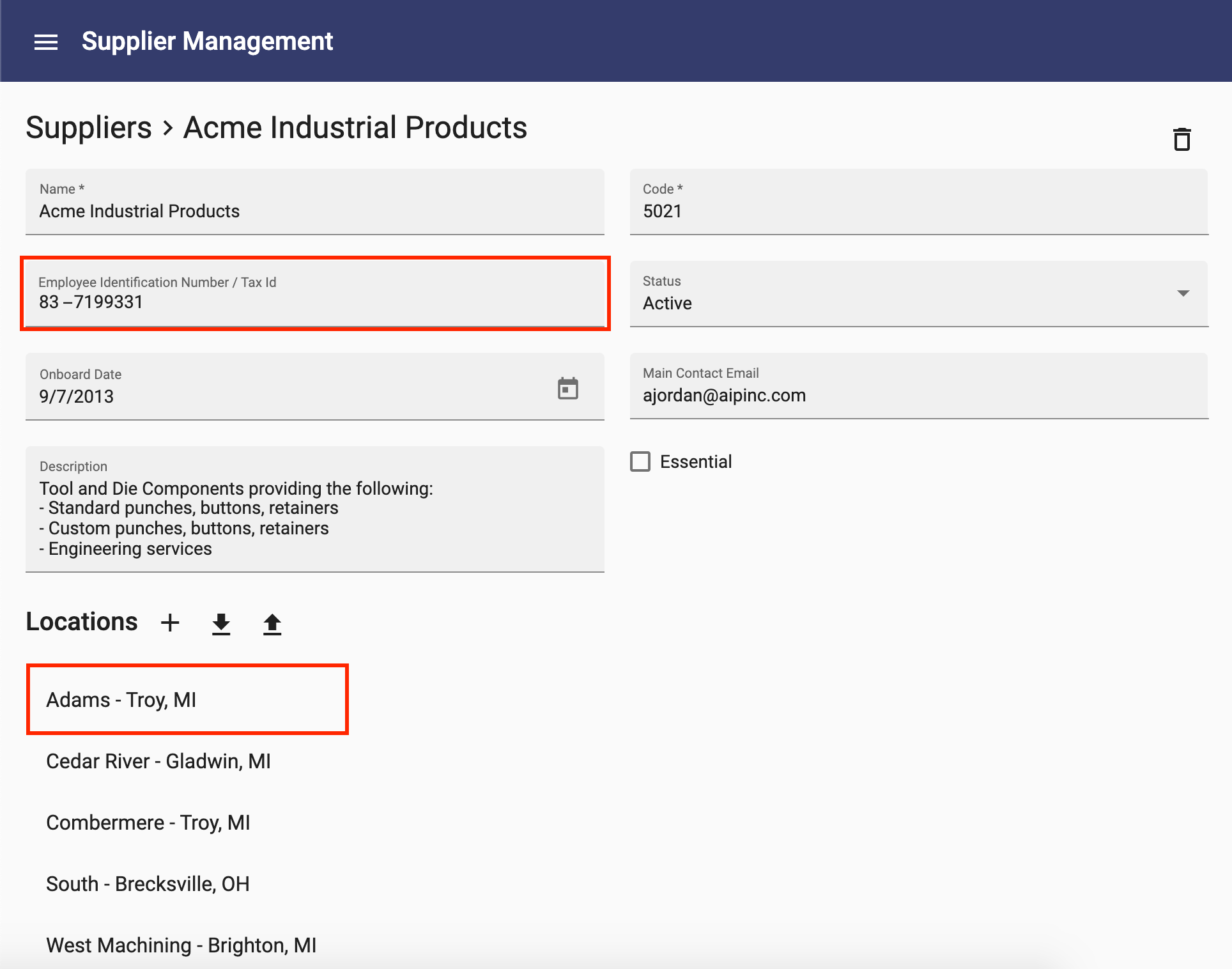 Supplier page example with override