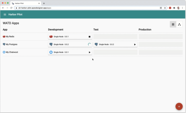 Harbor Pilot showing starting and stopping an app and its dependencies